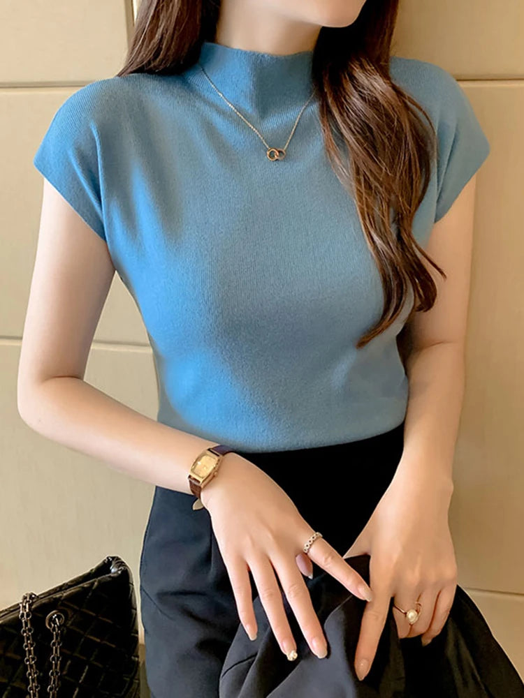 "Summer Sexy Turtleneck Sleeveless Top for Female Casual Streetwear"