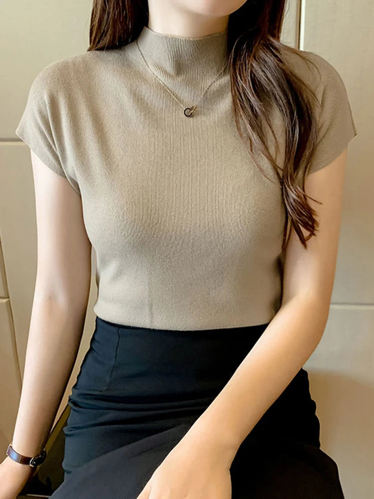 "Summer Sexy Turtleneck Sleeveless Top for Female Casual Streetwear"