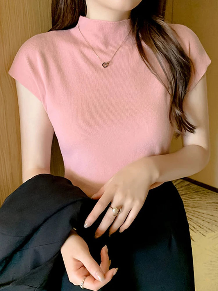 "Summer Sexy Turtleneck Sleeveless Top for Female Casual Streetwear"